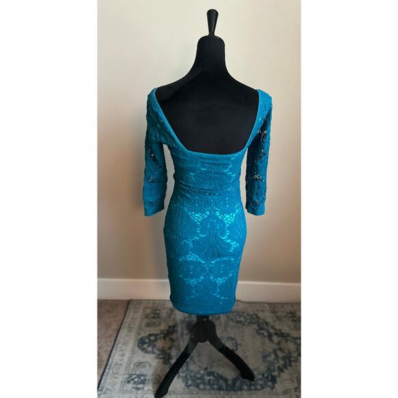 FREE PEOPLE INTIMATELY Women's Cut Teal Stretch Bodycon Midi Dress Size M/L - Picture 6 of 8